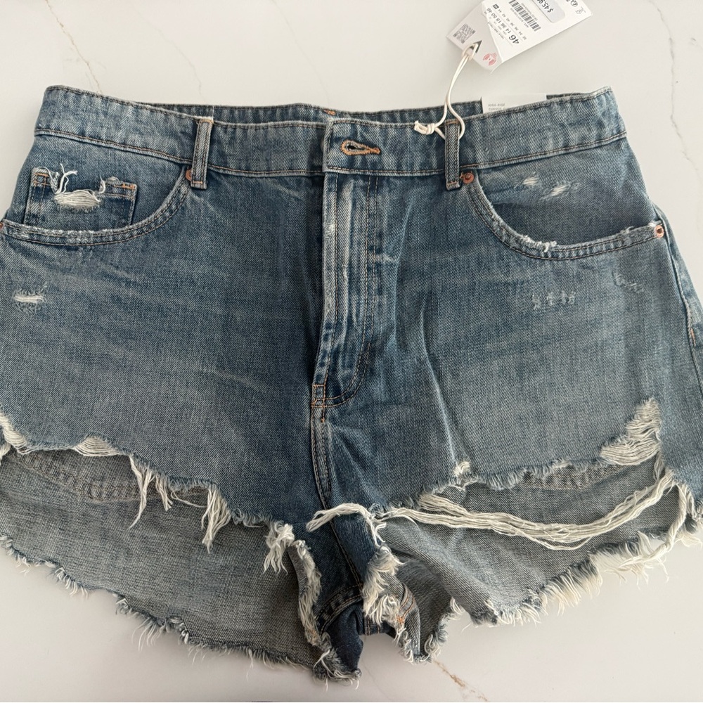 Zara Blue Distressed Jean Shorts